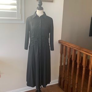 Stills, UK 40, black midi shirt dress with ruching around waistline